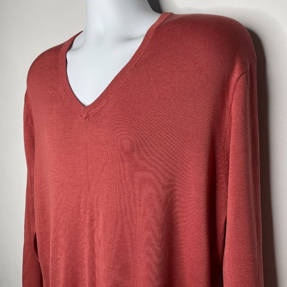 Pendleton Coral Red Orange Silk Blend V-neck Pullover Sweater - Picture 6 of 8
